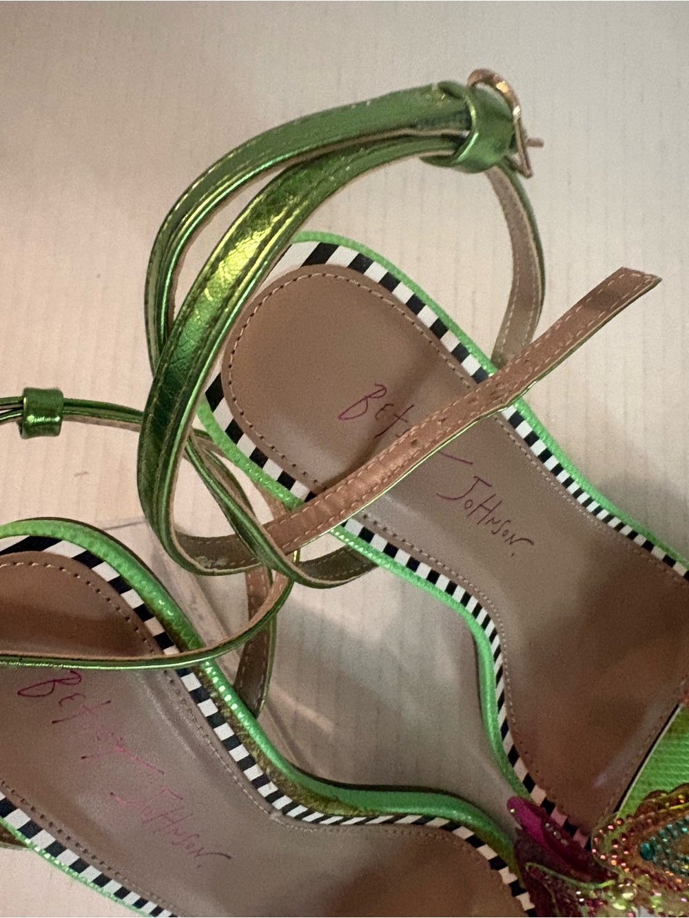 Betsey Johnson Butterfly Multi Colored Green Wedge Sandals 7.5 - Picture 5 of 10